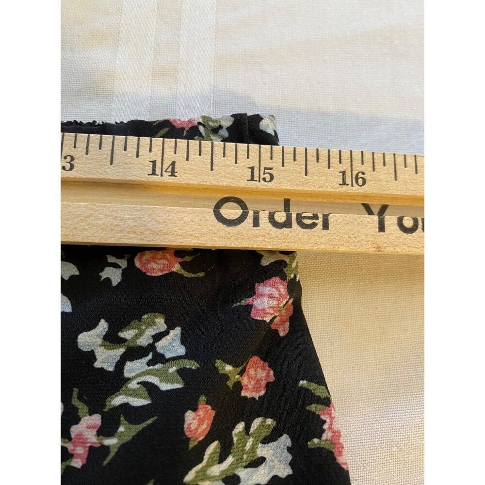 Simple Fun Floral Print Maxi Skirt L High Low Hem Back Elastic Waistb Black/Pink - Picture 6 of 7